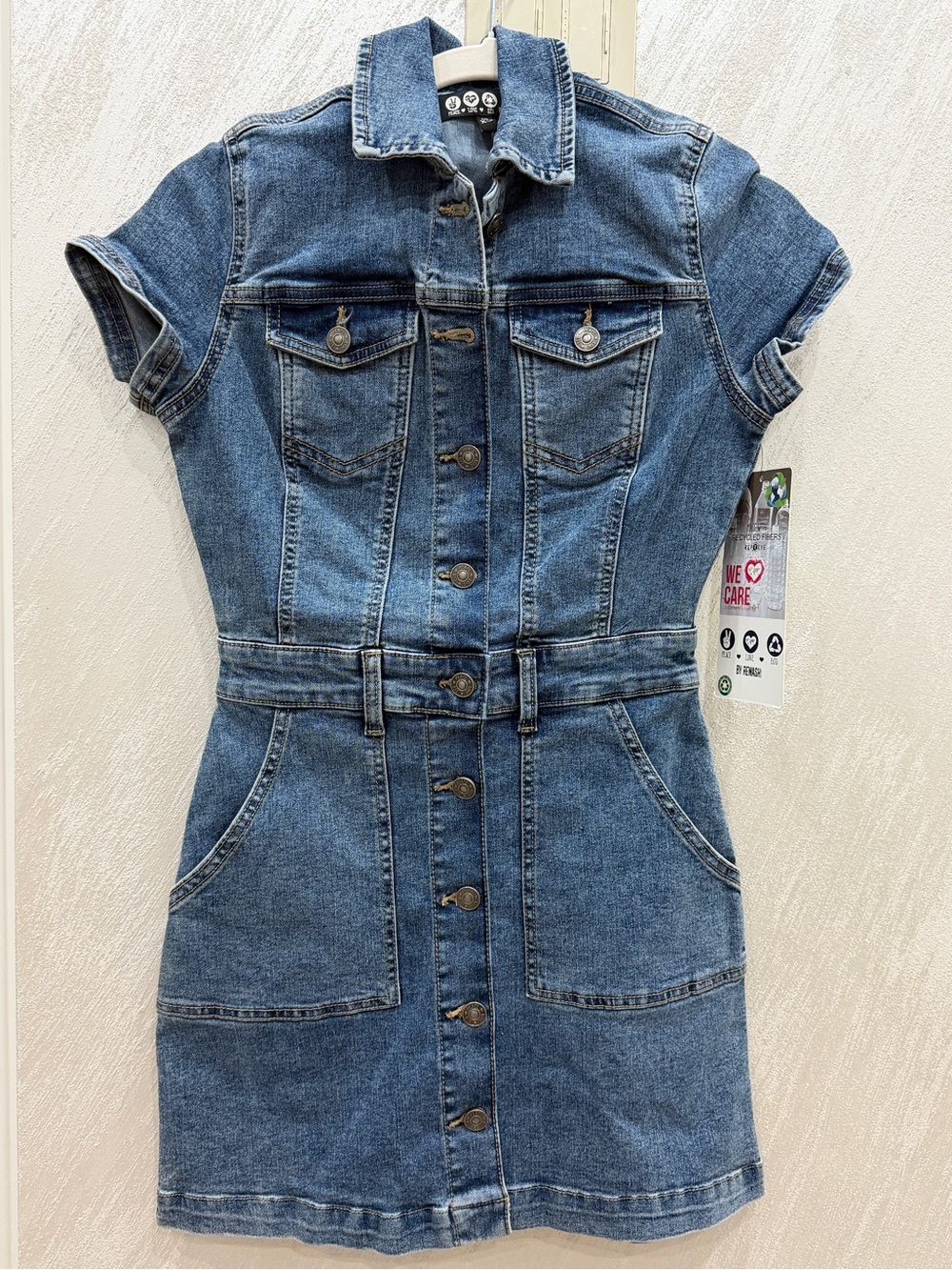 Rewash Light Blue Denim Button-Front Dress